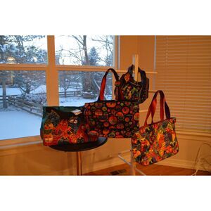 Vintage Laurel Burch Cat Art Tote Bag Lot – 4 Colorful Boho Purses – Rare Prints